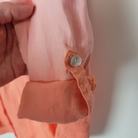 J. Jill Linen Blend Tab-Sleeve A-Line Button-Up Shirt Orange Ombre Size … - Picture 9 of 14
